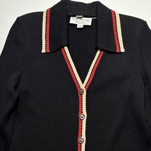 St. John Collection Black Knit Jacket with Red & Cream Trim – Size 4